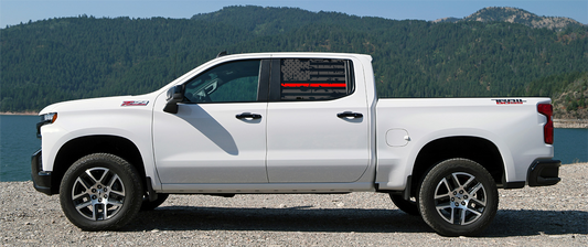 Silverado Crew Cab Rear Window Distressed Thin Red Line US Flag Decal Set